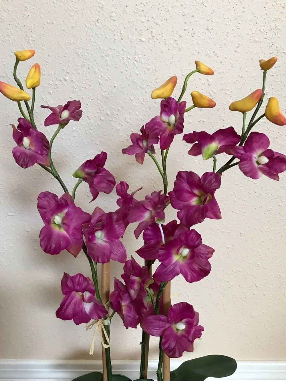 Purple Orchid Arrangement in Black Ceramic Pot - Artificial Floral Accent